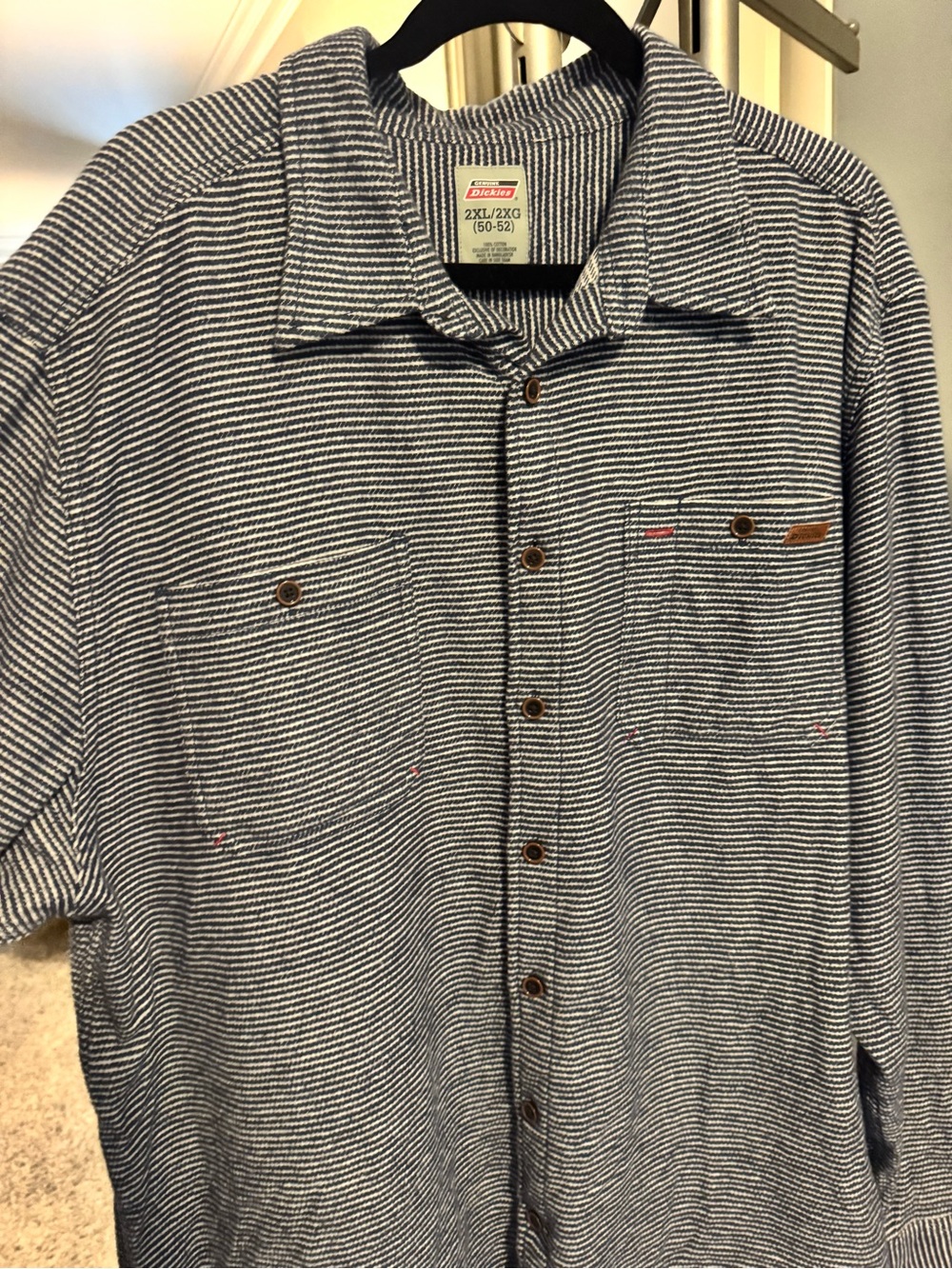 Dickies 2XL Striped Button-Up Shacket Shirt- Navy & White